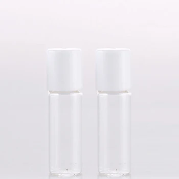 

100 Pieces/Lot 3ml Mini Transparent Glass/Steel Roll on 3ml Vials & Containers for Cosmetics With White Plastic Cap