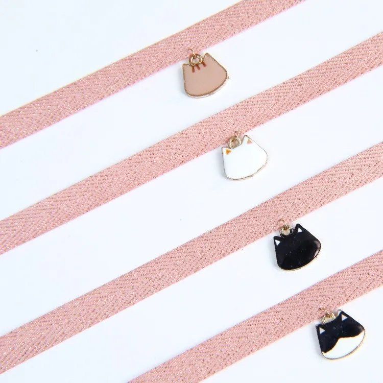 

Cute Pink Ribbon Choker Cat Face Charms Necklace Women Lace Enamel Cat Face Pendant Necklace Collar Jewelry For Lovely Girls