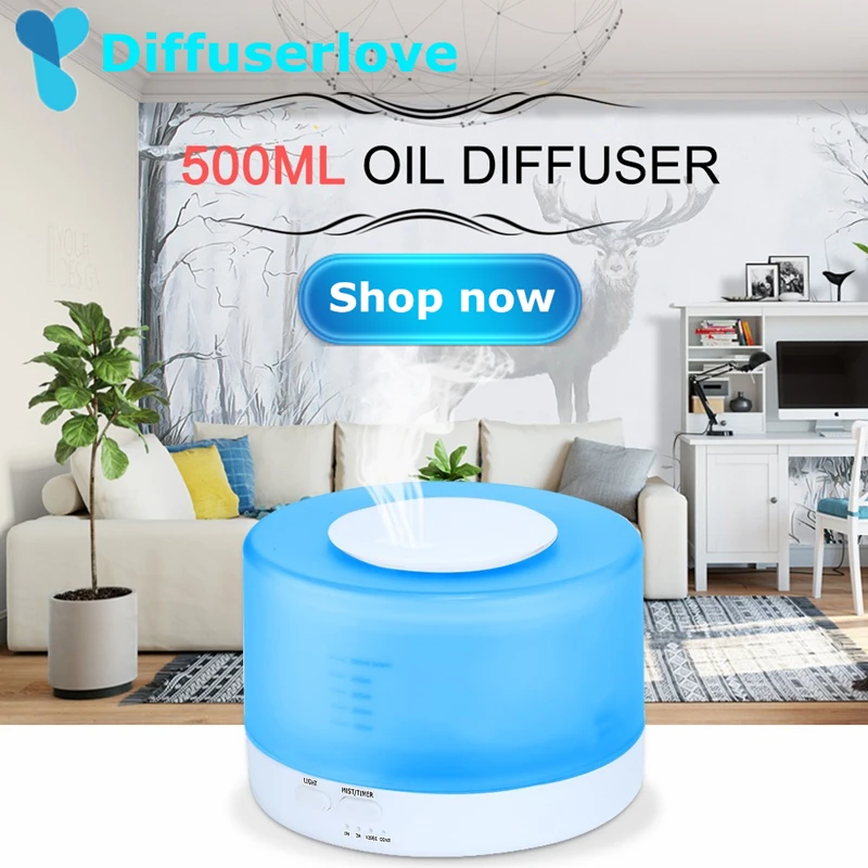 

Diffuserlove 500ml Ultrasonic Air Humidifier Remote Control Aromatherapy Essential Oil Mist Maker Aroma Diffuser with LED Lights