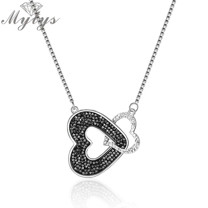 

Mytys Double Heart Pendant Necklaces Fashionable Black Crystal From Major Brand for Women and Girls CN362