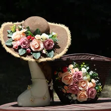 Солнцезащитный, солнцезащитный, Лафит соломенная шляпа, розы и травяная упаковка, Летний Пляжный подарочный для мамы