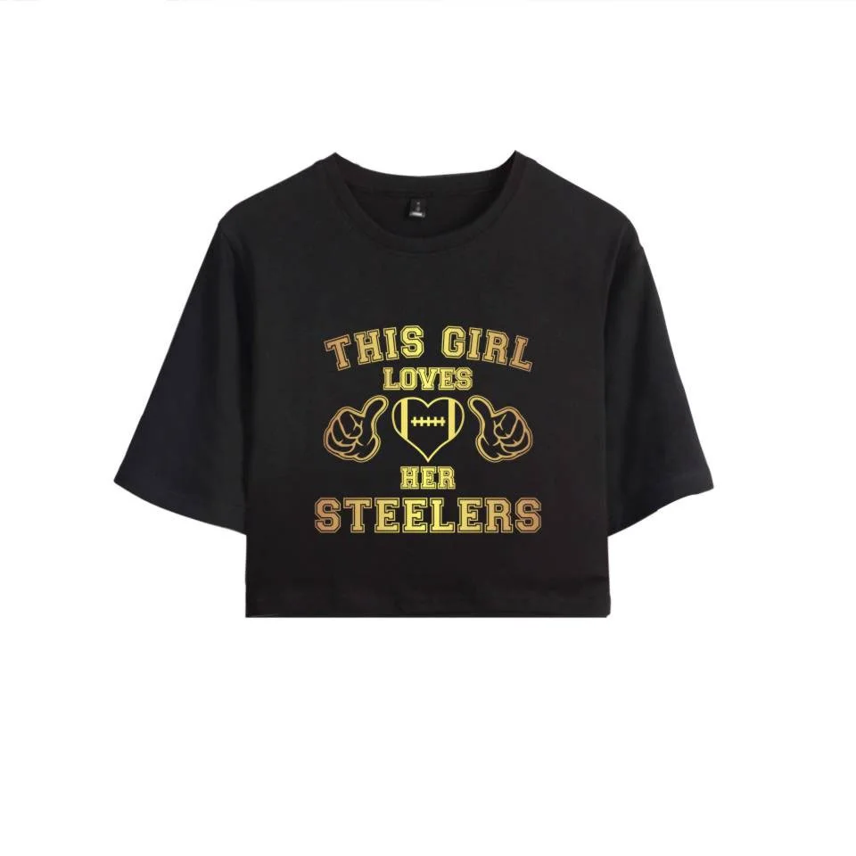 

This Girl Loves Her Steelers Crop Top T-shirt 100% Cotton Short Sleeve T-shirt Hip Hop Clothes Casual Plus Size 4XL