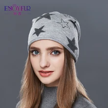 Enjoyfur Для женщин шерсть Кепки вязаная шапка мягкая женская зимняя шапка для Для женщин Европейский Стиль Повседневное шапочки Хорошее качество осень Hat