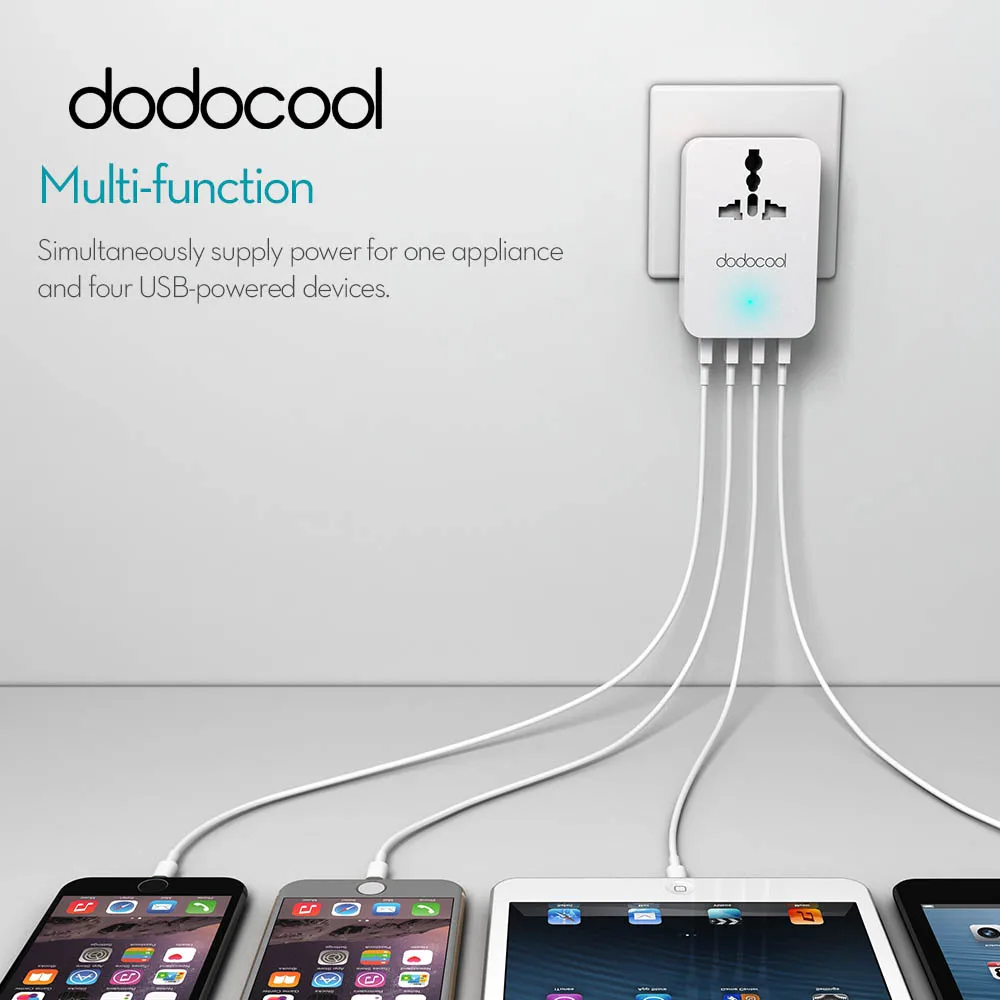 

dodocool 4 USB Charger 20W Universal Power Plug for iPhone 7 Travel Converting Adapter Surge Protector with 4 USB Charging Ports