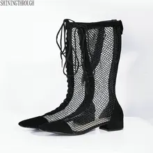 Роскошные летние женские сапоги из натуральной кожи, женские сапоги до колена на низком каблуке 3,5 см, женская обувь для вечеринок, большие размеры 42, 43