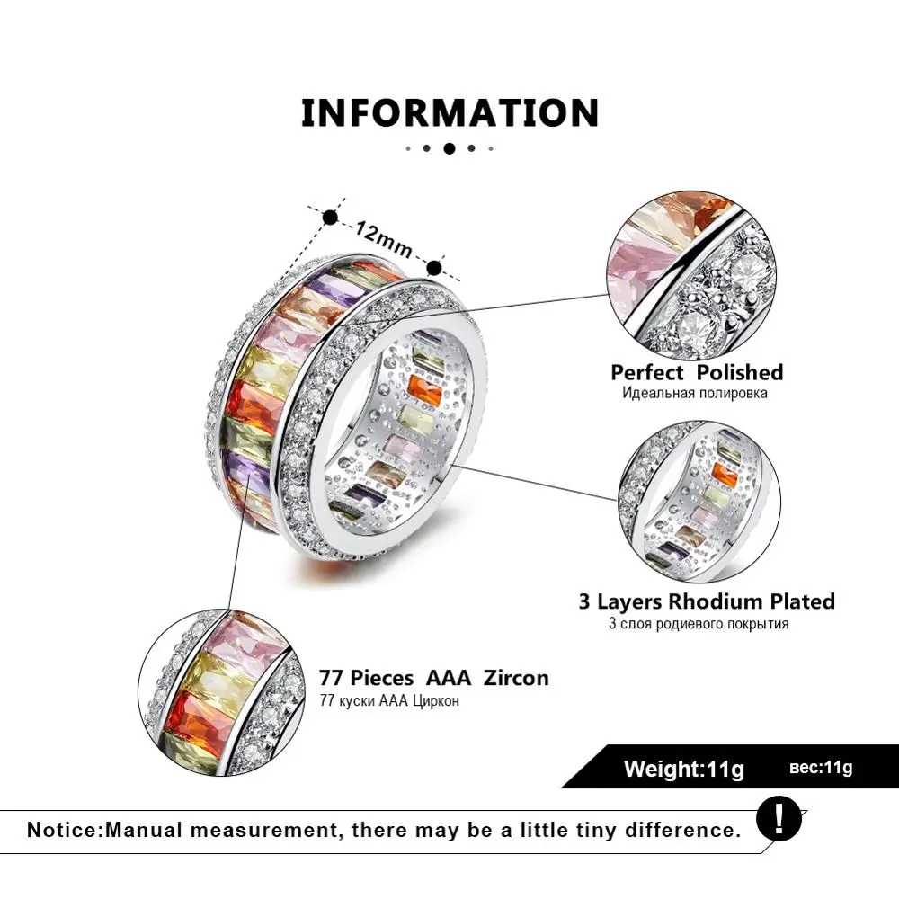 ORSA JEWELS Rainbow Colorful Rings Eternity For Women Classic Wedding & Engagement Band Handmade Female Fashion Jewelry PR50