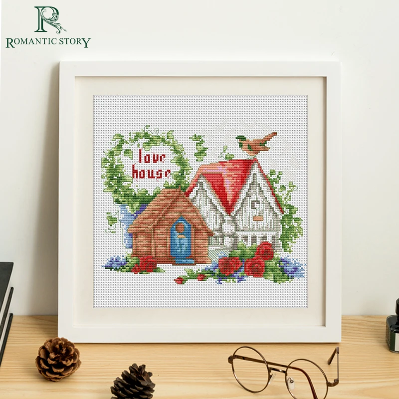 Romantic Story Cross Stitch Set by Starter Kits Beginners Needlework Embroidery Landscape type cartoon love hut Cross-stitch | Дом и сад