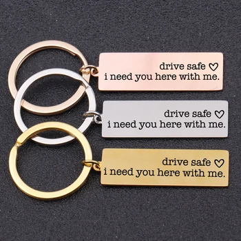 

Drive Safe Series Key Chain Hand Stamped 4 Colors For Couple Heart Engraved Keyring Men Women Car Key Accessories 1 pcs