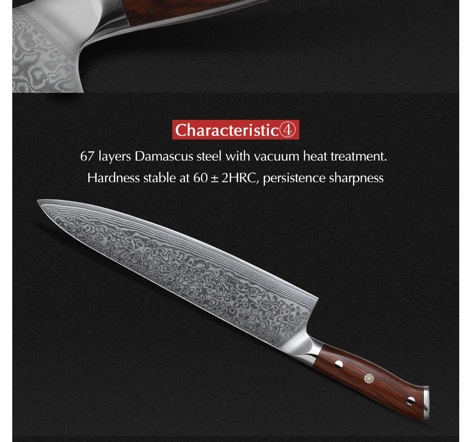 XINZUO 10 дюймов нож шеф-повара японский дамасский кухонный нож из нержавеющей стали профессиональный нож Gyutou с роскошной ручкой из розового дерева
