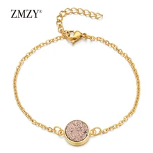 ZMZY золотая цепочка из нержавеющей стали женские браслеты Браслеты богемный очаровательный натуральный камень друзы бижутерия бисерный браслет