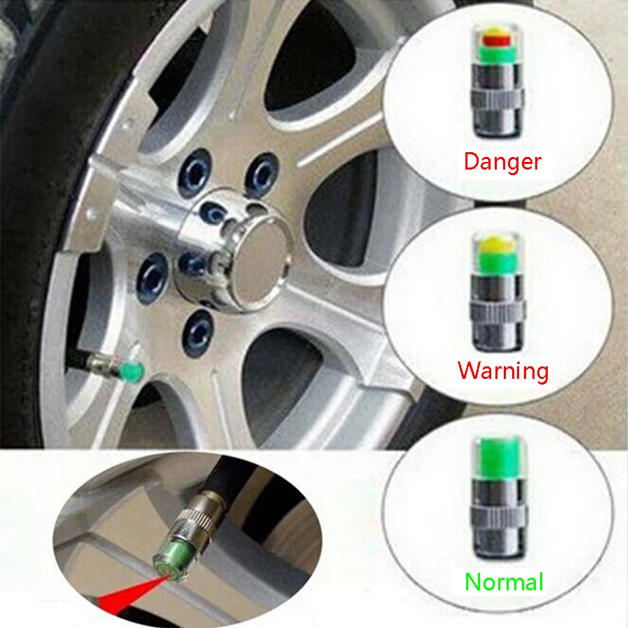 2.4 Bar 4pcs//set Tire Pressure Tire Monitor Pressure Gauge,Cap Sensor Indicator 3 Color Eye Alert Air Pressure Gauge
