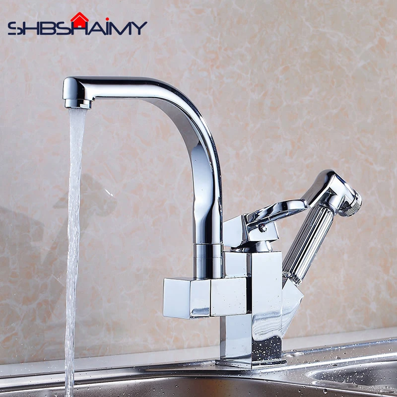 

LED Chrome Polished Kitchen Sink Faucet Pull Out Hand Sprayer Cold and Hot Water Mixer Tap Sink Faucet