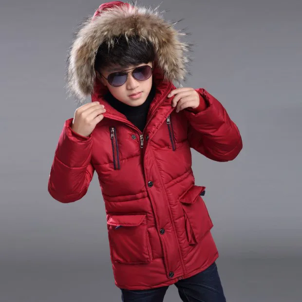Зимняя куртка для мальчиков Новинка года; Длинная утепленная стеганая куртка для мальчиков Детское пальто с капюшоном и меховым воротником детская повседневная теплая верхняя одежда - Цвет: red
