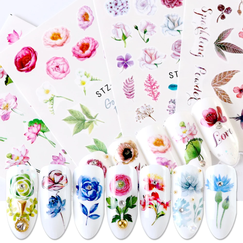 

1pcs Flower Nail Water Decals Transfer Sticker Colorful Butterfly Rose Peony Nail Art Decoration Adhesive Manicure BESTZ701-730