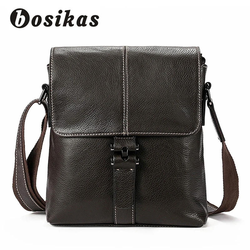 

BOSIKAS Men Genuine Leather Shoulder Bags Fashion Male Messenger Bag Men's Small Briefcase Man Casual Crossbody Bags Phone Pack
