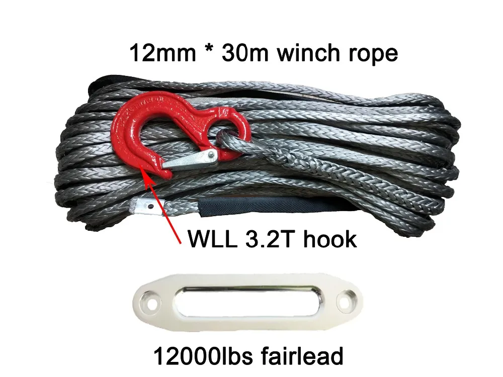 12mm Dyneema SK75 Synthetic 12-Strand Winch Rope x 15m With Hook Off Road ATV 