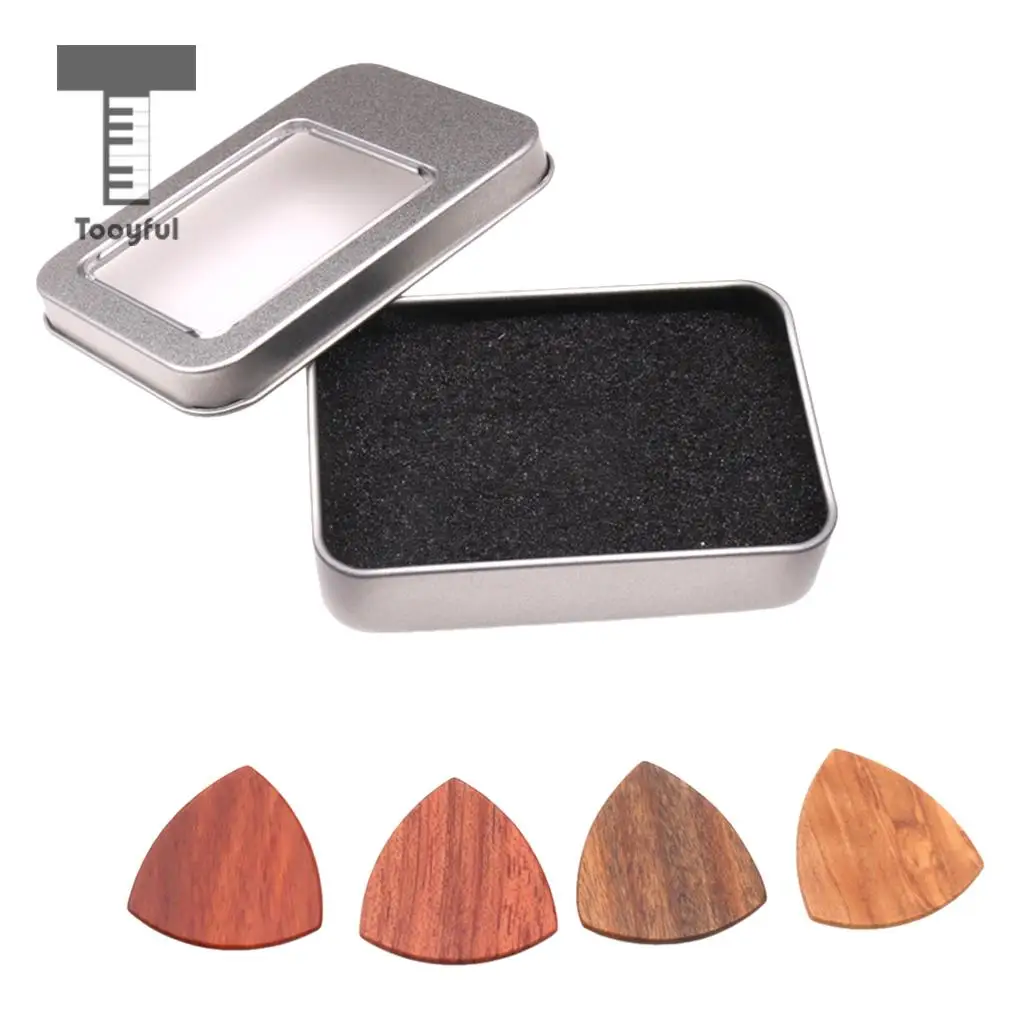 Tooyful Exquisite Solid Wood Guitars Bass Mandolin Banjo Picks with Iron Storage Box Set