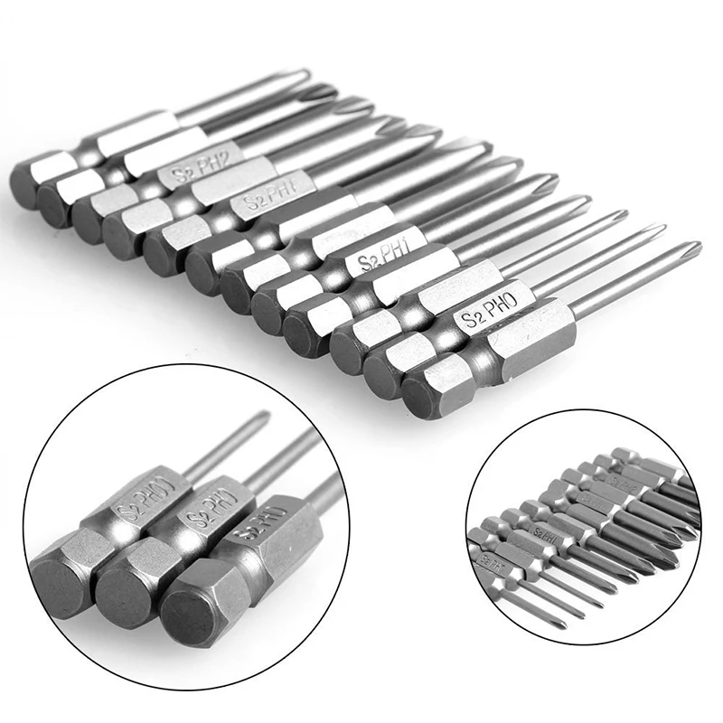

12Pcs S2 alloy steel Hex Shank Magnetic Phillips Cross Screwdriver Bits,phillips screwdriver set 50mm 1/4 Inch PH00/PH0/PH1/PH2