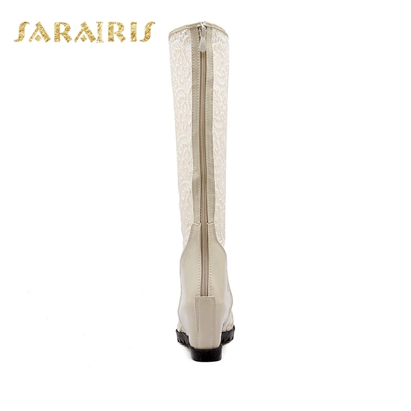 SaraIris/Женская дышащая обувь на высокой танкетке со шнуровкой женские летние сапоги до колена на резиновой подошве