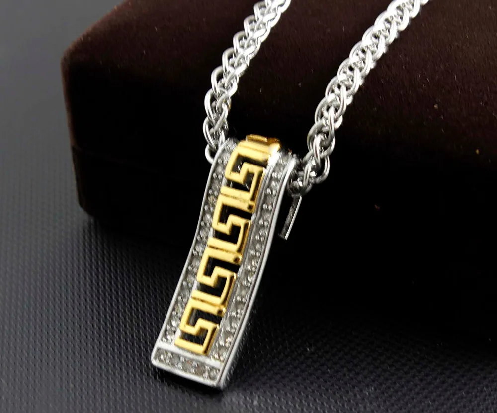 Gold Stainless Stell Greek Key Men's Pendant Necklace + Wheel Chainin Pendant Necklaces from