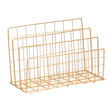 

Nordic Style Grid Wrought Iron Newspapers And Periodicals Rack Book Magazine File Desktop Storage Rack (Gold)