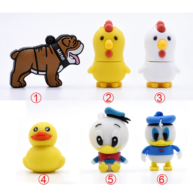 Дешевый Мультфильм Бульдог накопитель курица USB флэш накопитель 16 GB laquo;Дональд Дак raquo; флешки 8 GB 4G флэш карты 32 GB 64G Flash Memory Stick U диск