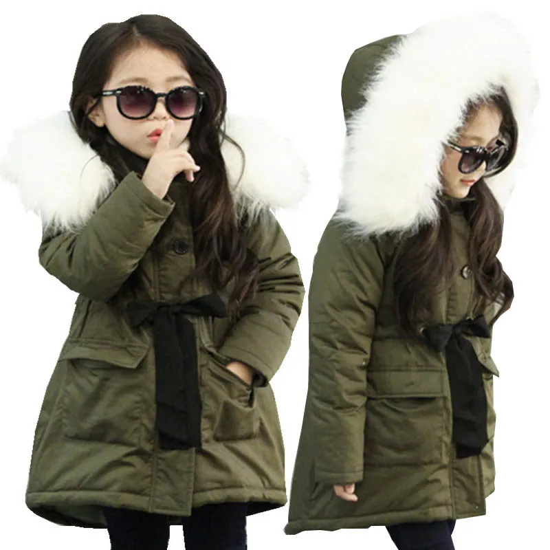 

Teen Kids Winter Jacket for Girls Outerwear Fur Collar Thick Hooded Army Green Children Jackets for Girls Clothes Costume 10 12Y