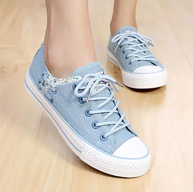 New Women Canvas Shoes Casual Lace Up Print Platform Shoes Candy Colors