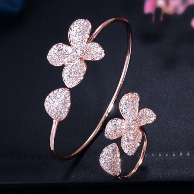CWWZircons Adjustable Size Full Cubic Zirconia Rose Gold