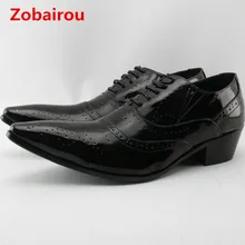 Zobairou plus size mens preto de couro envernizado sapatos pontudos sapatos de salto alto sapatos de baile de luxo escritório mocassins zapatos hombre itália