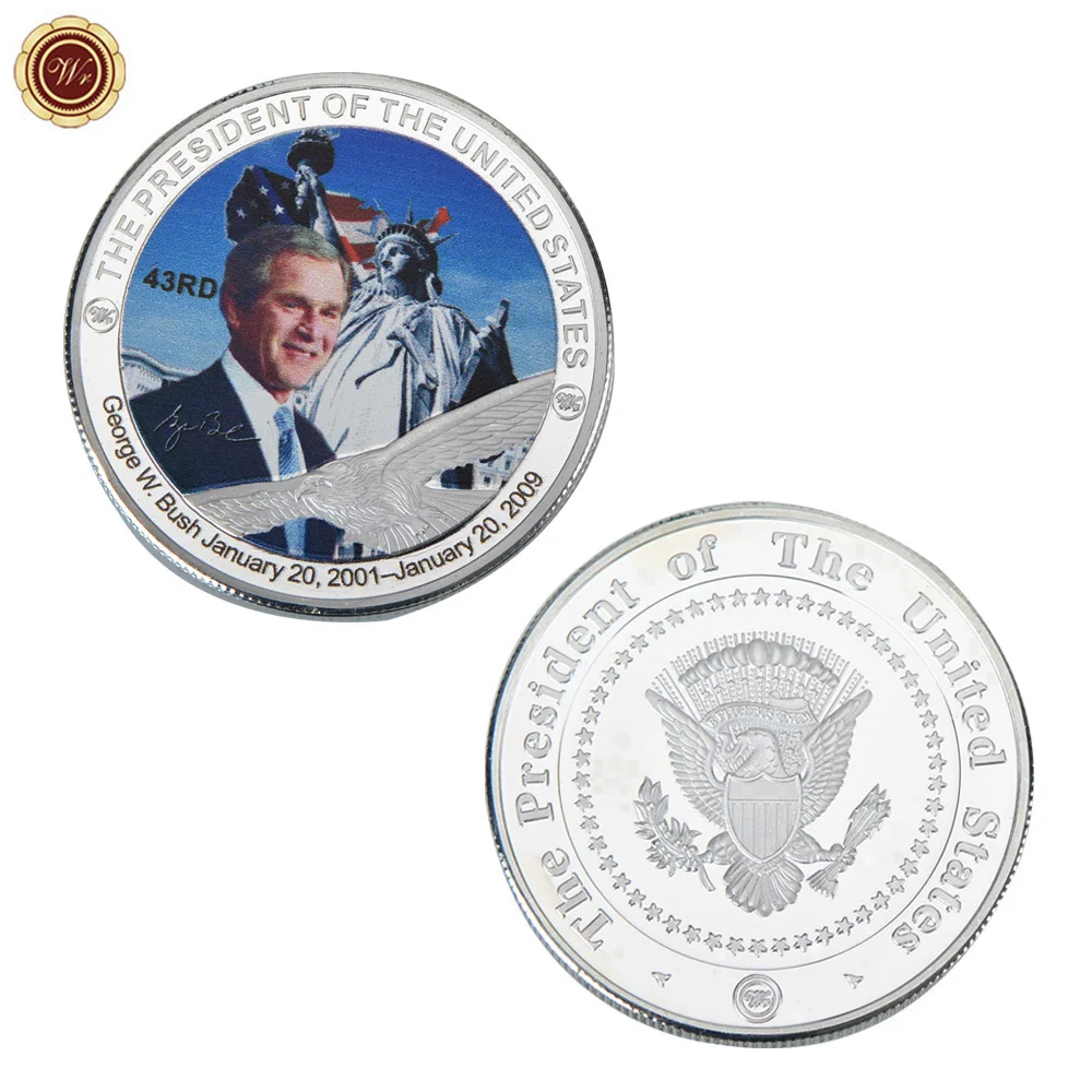 

WR United States 43th President Challenge Coin George W. Bush Commemorative Silver Plated Metal Coin for Collectible Souvenir