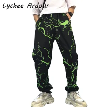 

Lightning Printed Pants Elastic Waist Pockets Women Men Full Length Pants Spring Autumn Casual Loose Unisex Pants