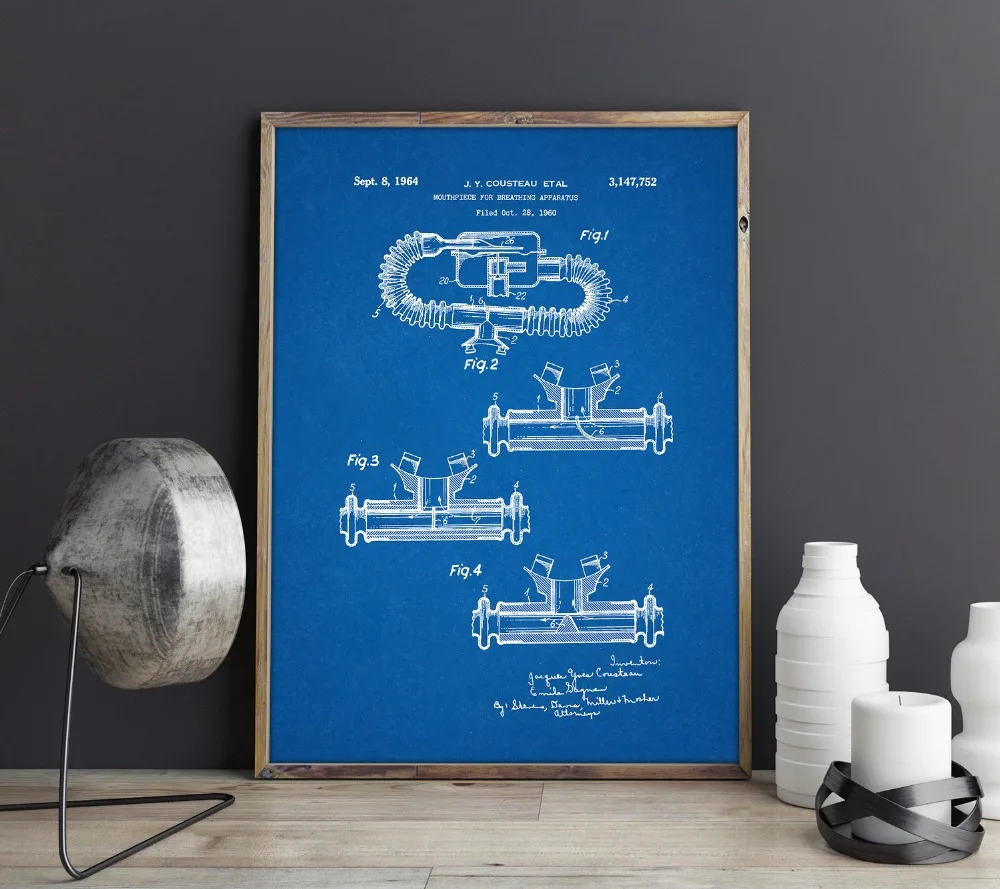 Патент для мундштук, настенное искусство, постеры для дайвинга, декор для картин, винтажный принт, blueprint, идея подарка для дайвера, настенные украшения