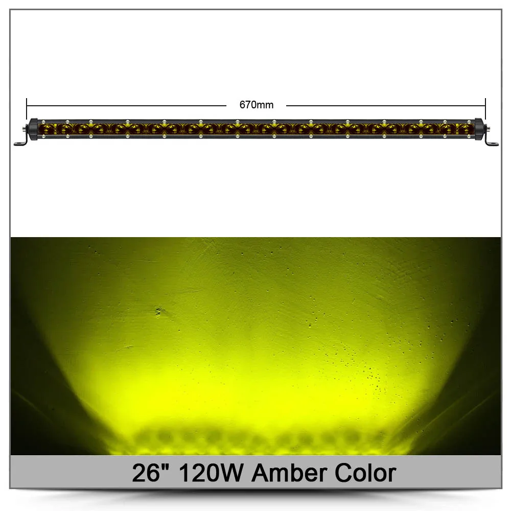 Супер тонкий 6D Объектив 150 Вт 120 Вт 90 Вт 20 дюймов светодиодный бар внедорожный свет для авто 12 В 24 в ATV 4x4 внедорожные автомобильные рабочие огни дальнего света - Цвет: 26 Inch 120W Amber
