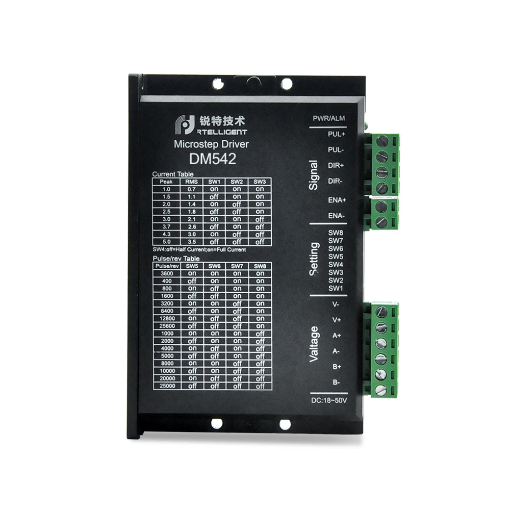 Rtelligent Factory Outlet DM542 Nema 23 Драйвер шагового двигателя CNC Kit 5.0A 24 50VDC драйвер