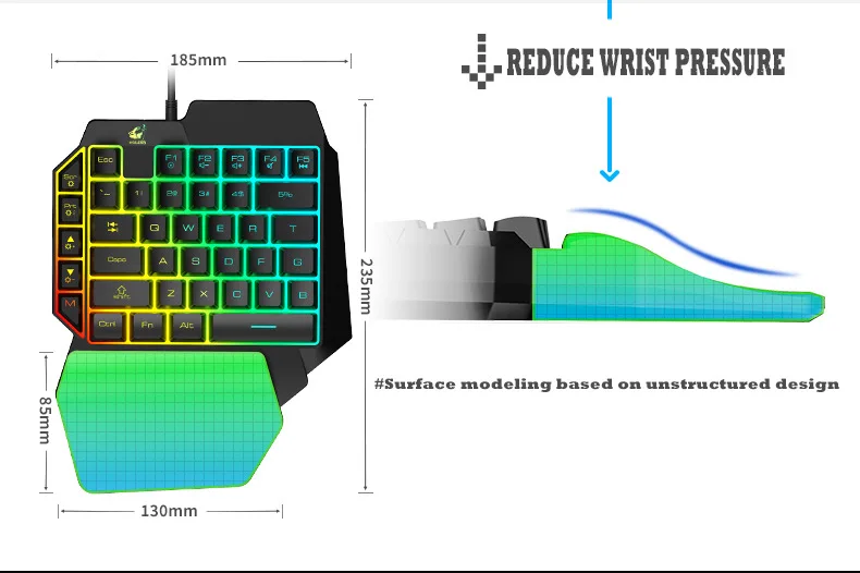  Wired Gaming Keypad with LED Backlight 39 Keys One-handed Membrane Keyboard Gamer Floating LED Back