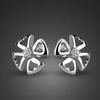 

Female 925 sterling silver Ear Studs simple geometric zircon creative popular Clover Earrings Solid Silver jewelry present