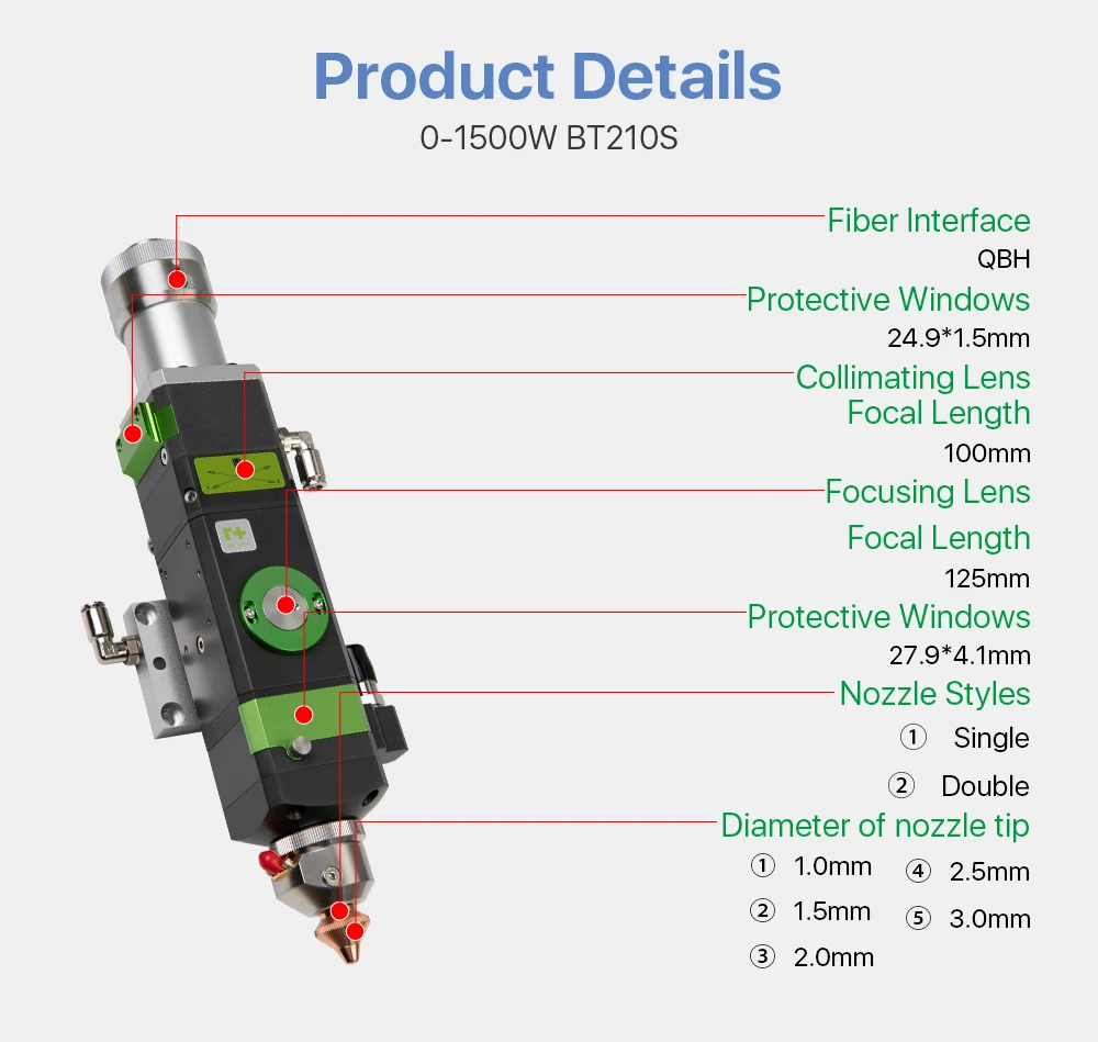 Raytools BT210s 0-1500w волоконная Лазерная режущая головка для резки металла