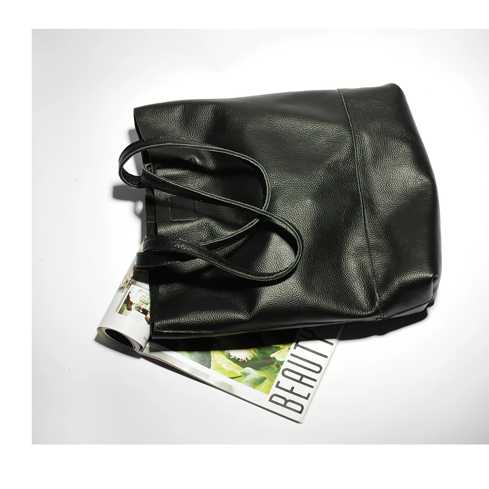 Женская сумка из натуральной кожи на плечо модная женская большая Повседневная сумка для отдыха черная Дорожная сумка топ сумки с мягкими ручками