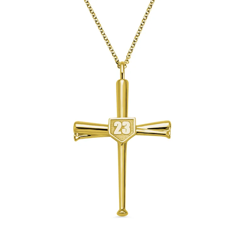 

Wholesale Silver/Gold-color/Rose-gold color Cross Necklace Personalized Baseball Cross Shield Pendant Necklace with Engraving