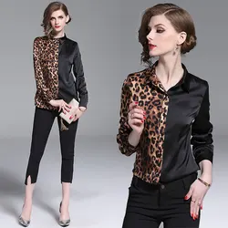 Will stand in Europe during the spring and autumn the new European goods sexy leopard stitching shirt long sleeve shirts western Will stand in Europe during the spring and autumn the new European goods sexy leopard stitching shirt long sleeve shirts western