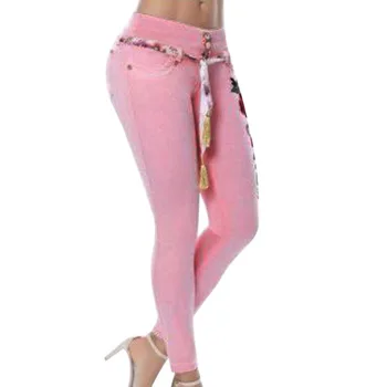 

LASPERAL Women's Denim Rose Embroidered Skinny Jeans Plus-Size Stretch High Waist Jeans Foral Holes Pants Pencil Pants
