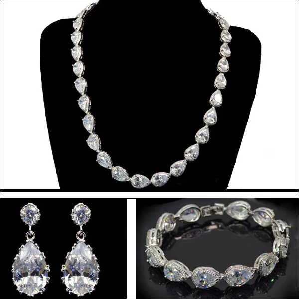 New Design Pear Shape Cut Zircon Stone Necklace Earring Bracelet New Design Pear Shape Cut Zircon Stone Necklace Earring Bracelet Jewelry Set Aaa Cubic Zirconia In Sets From Accessories On