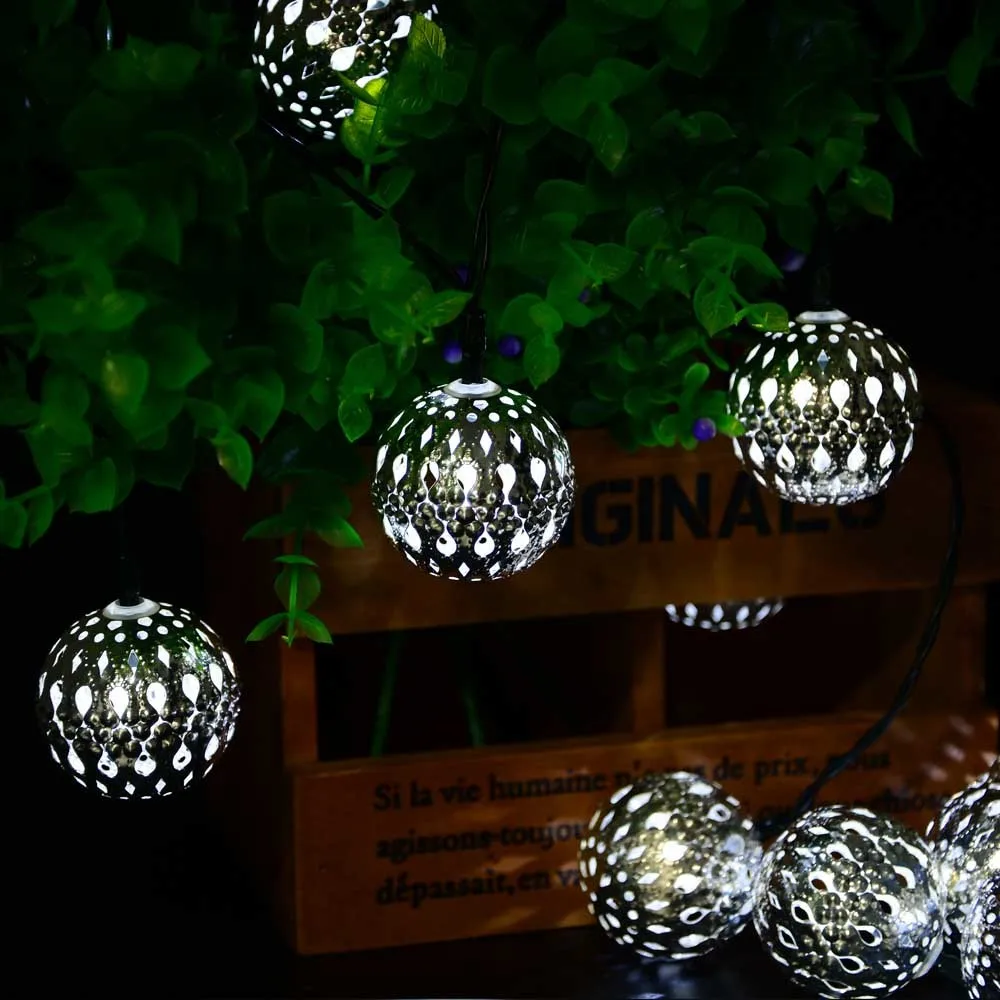 Binval Solar String Lights Moroccan Ball 15ft 20LED Globe Fairy Solar Powered Orb Lantern Christmas Lighting For Outdoor Garden