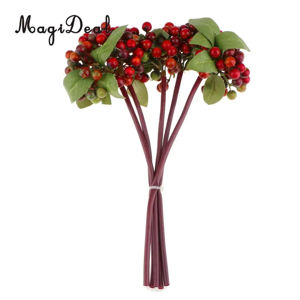2pcs Artificial Blueberry Berries Fruits with Green Leaf Countertop Fake Flower Vase Potted Home DIY Centerpiece