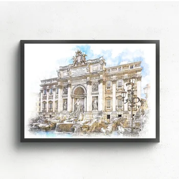 

Trevi Fountain Rome Italy Sketch Art Silk Fabric Poster Prints Home Wall Decor Painting 24x36 Inches