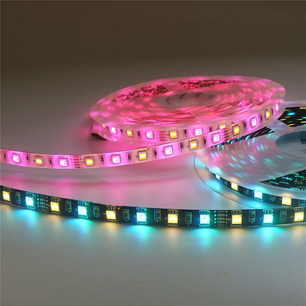 DC12V 5 м Светодиодная лента 5050 RGB RGBW RGBWW 60 светодиодов/M гибкий свет Черный PCB Белый Tamp
