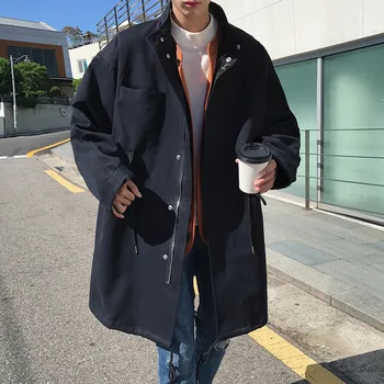 

Autumn And Winter Men's New Fashion Personality Casual Loose Temperament Long-sleeved Cotton Polyester Solid Color Windbreaker