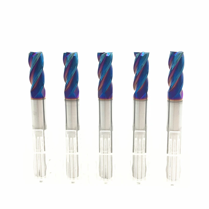 

5PCS 6mm End Mill HRC65 4Flute D6x15x50L 75mm 100mm 150mm Fattened End Mills Straight Slim Shank nACo-Blue Coated Milling Cutter