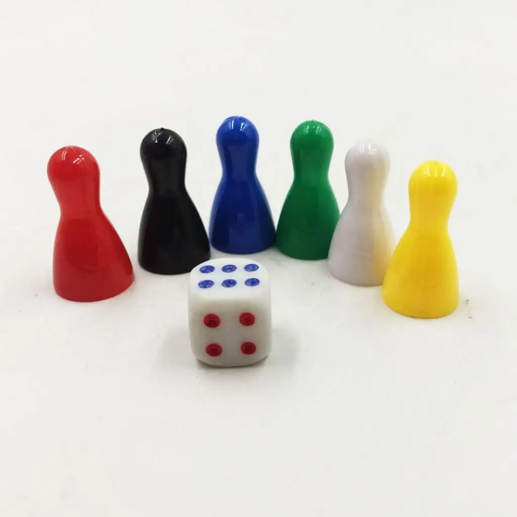 6Pcs 2.5x1.3cm Colorful Plastic Pieces Game Chessman Pieces Pawn Chess Dice Set for Board Card Games